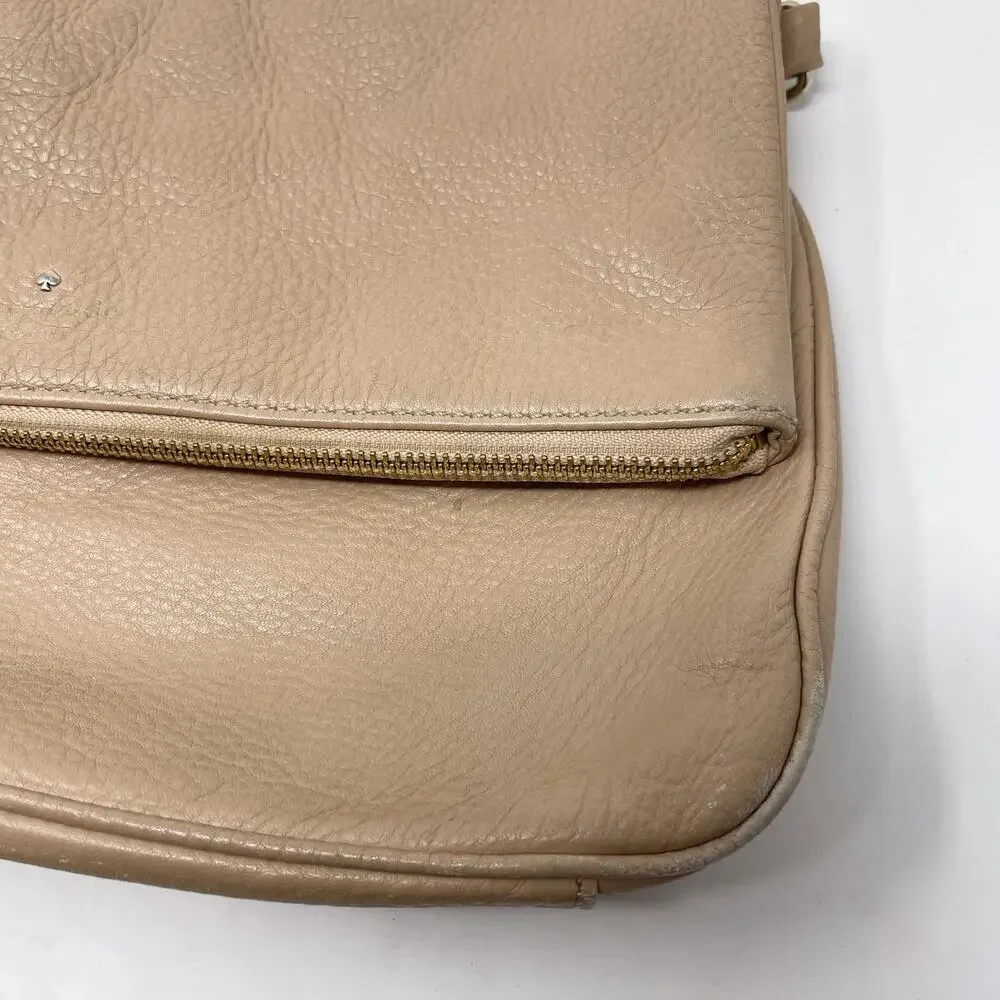 Kate Spade Taupe Cobble Hill Crossbody Leather Bag Flap Top Zip Pocket Pebbled